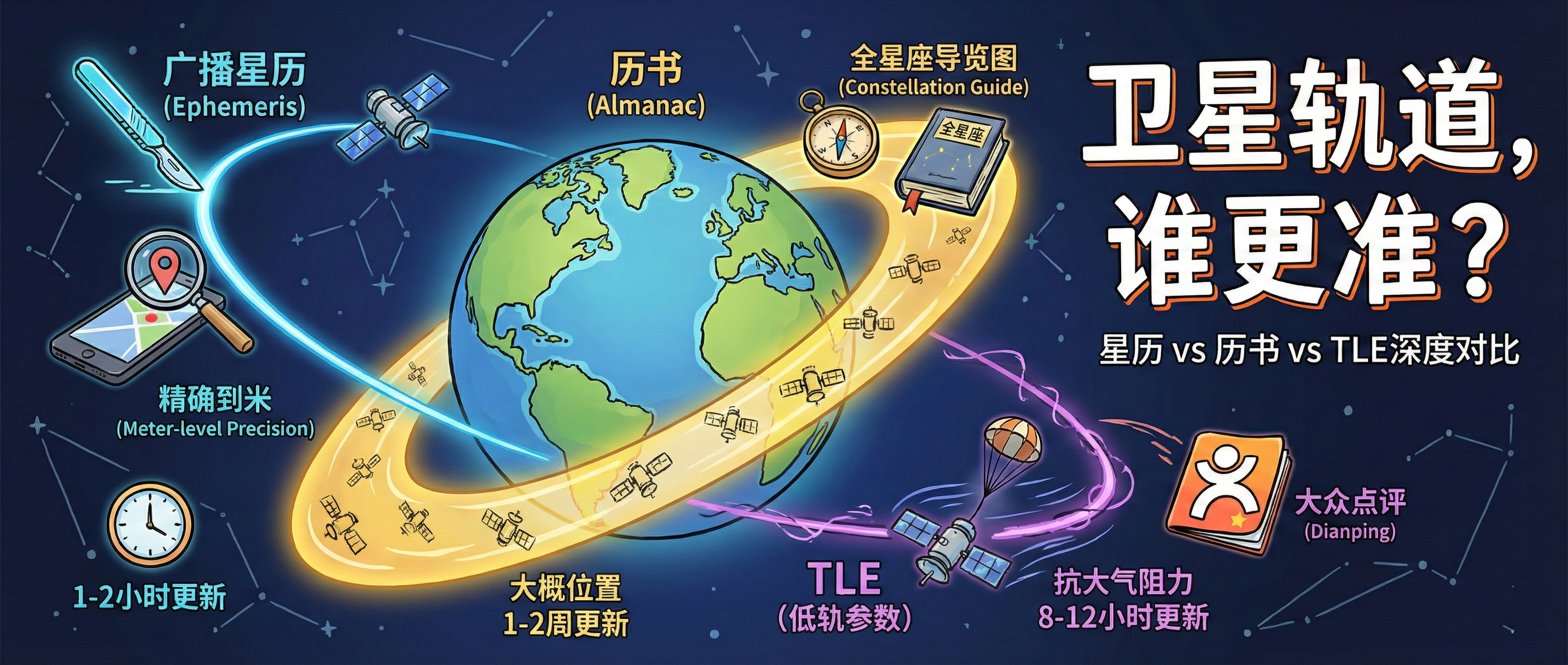 GNSS卫星的历书和星历、低轨卫星的TLE轨道参数对比 GNSS卫星的历书和星历、低轨卫星的TLE轨道参数对比